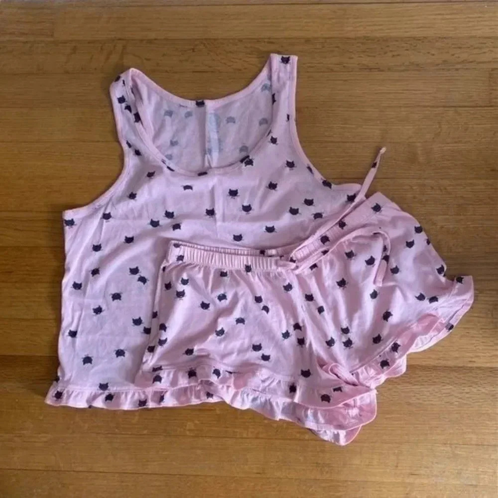 SO Pink Black Cat Pajama Set